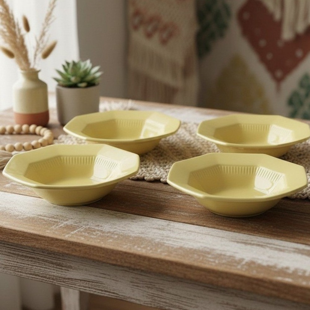 4 Independence Ironstone Japan Octagon DAFFODIL YELLOW Berry Dessert Bowls *